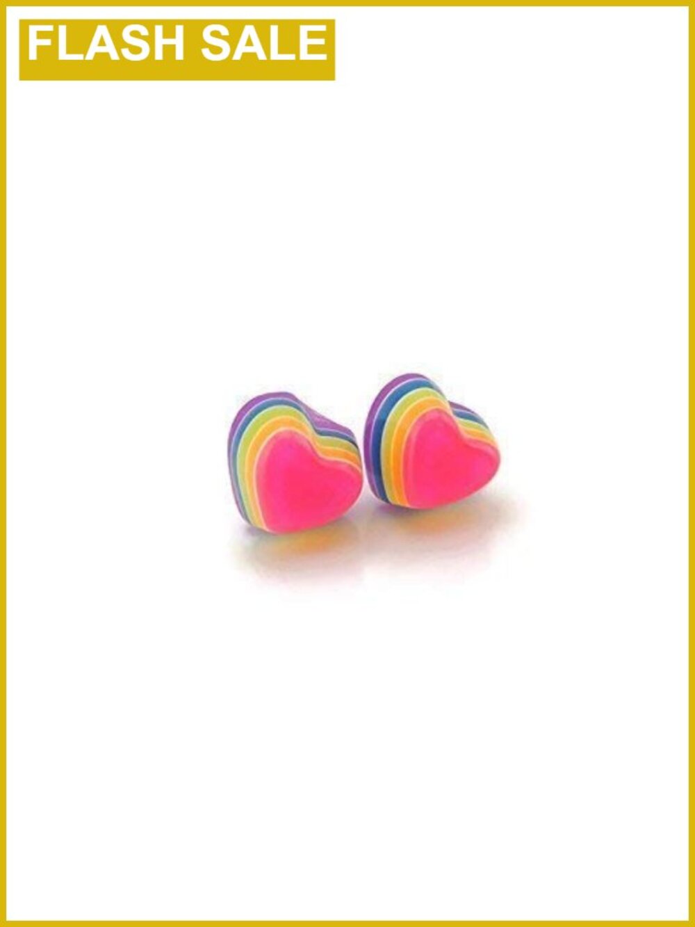 Clip On Rainbow Heart Stud Earrings Invisible Non-Pierced Ears 8mm